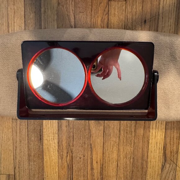 Cosmetic Mirror MCM Lucite Amber Standing Magnifying Double Sided Rotating - Picture 2 of 4